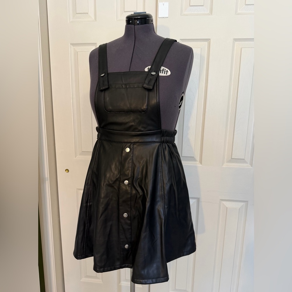 wonder nation Black Faux Leather Pinafore with Snap Details